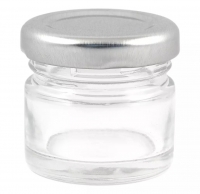 Бурканче стъкло 5x3,5см, сребърна капачка за сватба, кръщене и др. /Sa/