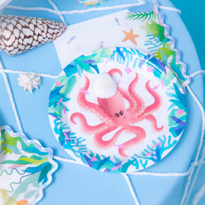 Хартиена парти чинийка Океан, подводен свят, русалка 18.0 см, 6 бр. в опаковка /Pp/